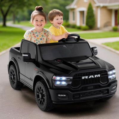 2 Seater 24V Ride on Toy for Big Kids Licensed Ram Truck with Remote and Music-Black