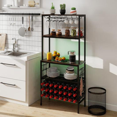 Wine Organizer with Power Outlet and Bottle Holders-Rustic Brown