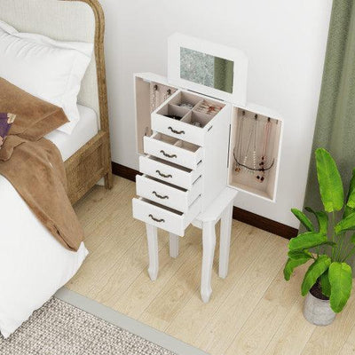 Standing Jewelry Box with 4 Drawers and 2 Side Doors-White