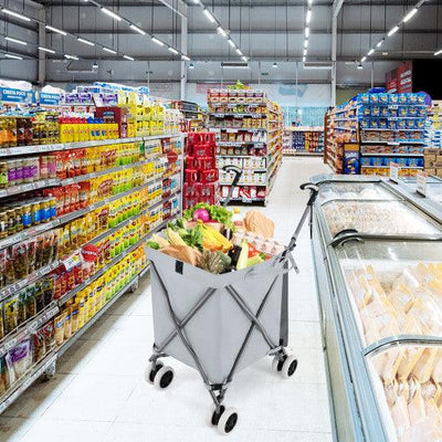 Folding Shopping Utility Cart with Water-Resistant Removable Canvas Bag-Grey