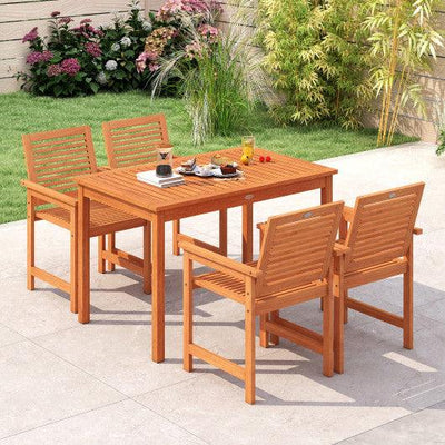 5 Pieces Patio Wood Dining Set Outdoor Rectangular Table and Chairs
