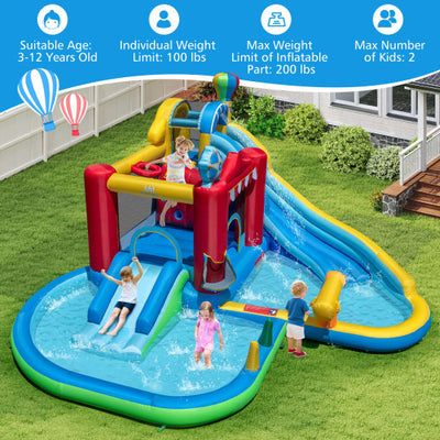 Inflatable Water Park with Splash Pool 50 Ocean Balls and 750W Blower
