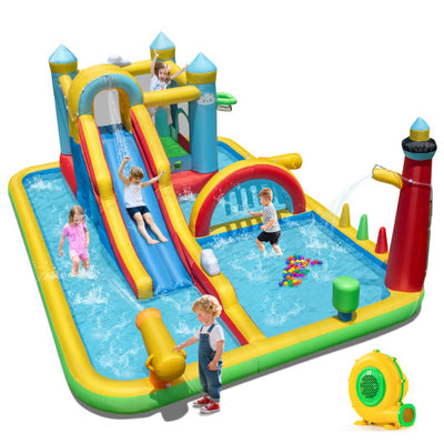 Inflatable Water Slide with Jumping Area and Climbing Wall(with 680W Blower)