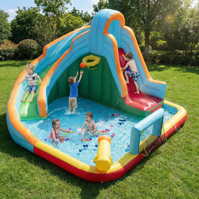 Inflatable Water Slide Park 6-in-1 Giant Bounce House without Blower