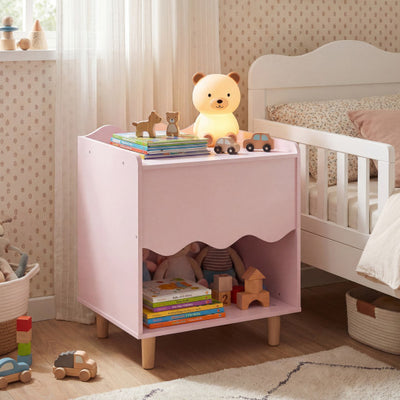 Toddler Scalloped Side Table with Wide Top & Open Compartment-Pink
