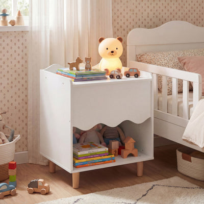 Toddler Scalloped Side Table with Wide Top & Open Compartment-White