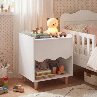 Toddler Scalloped Side Table with Wide Top & Open Compartment-White