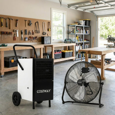 Commercial Dehumidifier and Heavy‑Duty Metal Floor Fan Combo