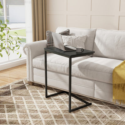 C-Shaped Side Table Sofa Snack End Table with Metal Frame-Black