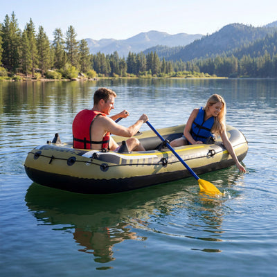 Inflatable Boat 3-Person Fishing Raft Set with Oars and Pump-Green