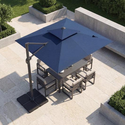 10 FT Aluminum Pole Patio Cantilever Umbrella with 220 LBS Base-Dark Blue