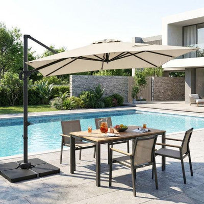 11 x 9 FT Aluminum Pole Outdoor Offset Hanging Umbrella with 220 LBS Base-Beige