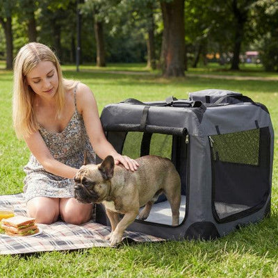 Collapsible Soft Dog Crate Travel Crate with Mesh Windows and 3 Doors-L