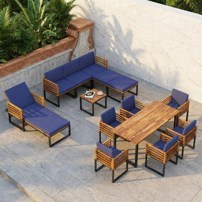 Acacia Wood Patio Furniture Set-Lounge Chair Conversation Sofa Set & Dining Table Set