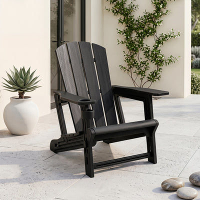 HDPE Adirondack Chairs with Realistic Wood Grain for Backyard Lawn-Black