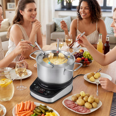 1200W Electric Fondue Pot Set with 3.2 QT Removable Pot 6 Color-Coded Fork
