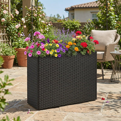Raised Garden Bed with PE Rattan Wicker and Liner 32