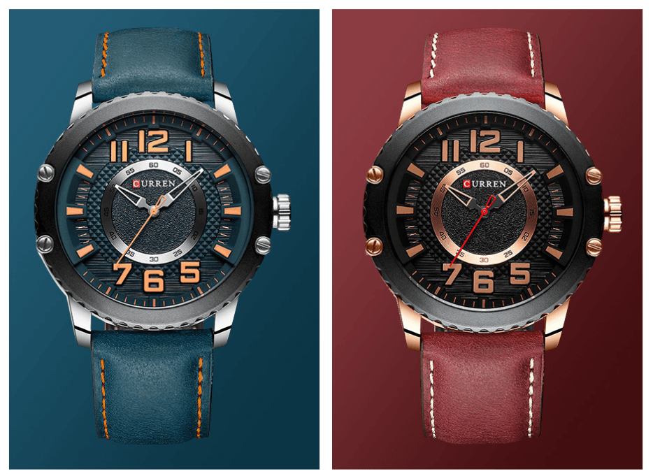 Men's Waterproof Sport Watch With Leather Belts And Large Numbers Details Unique Design Perfect Gift