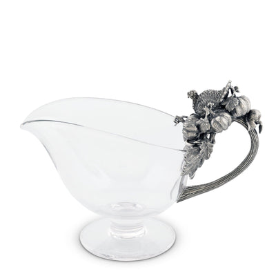 Hand Blown Glass Gravy Boat Pewter Harvest Turkey