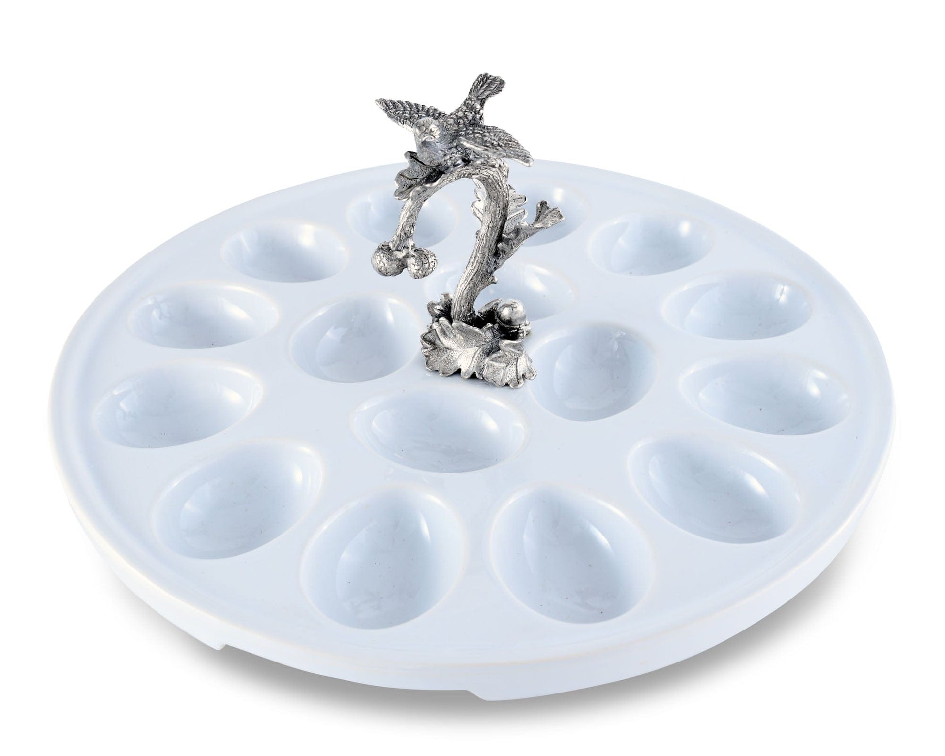 Deviled Egg Tray with Pewter Song Bird Handle