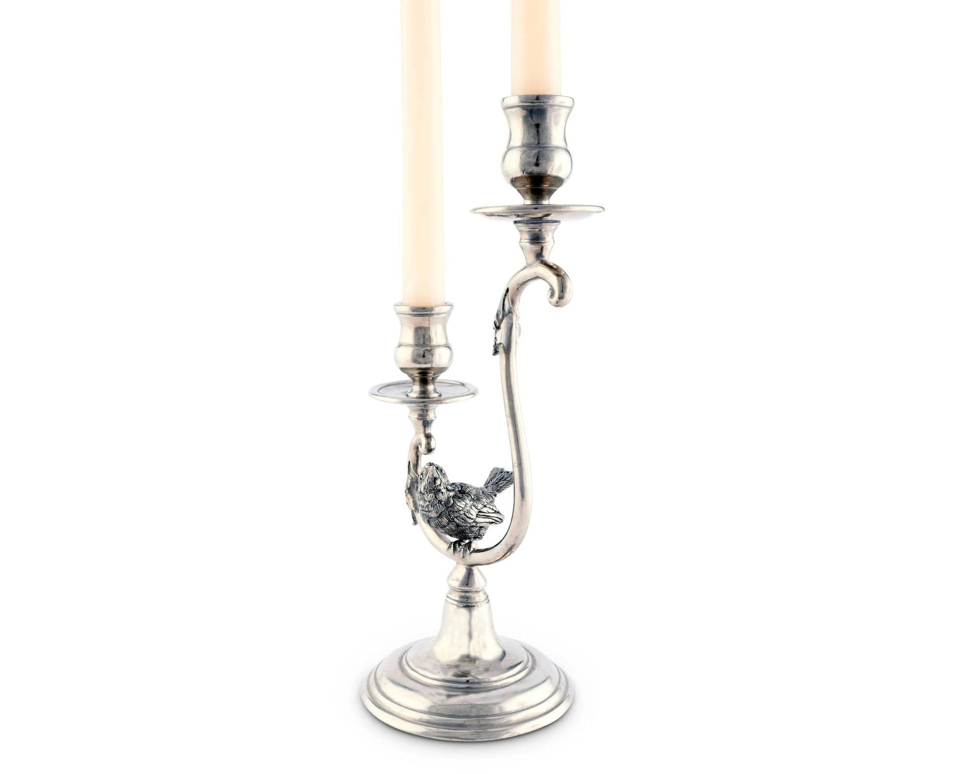 Two Taper Pewter Song Bird Candelabra