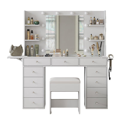 11-Drawer LED Mirror Vanity Desk - Vektaya