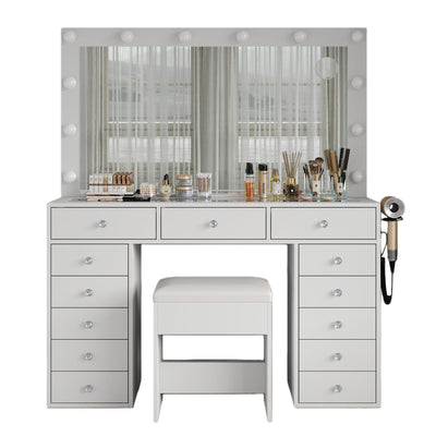 Vektaya US-VD018 Bedroom Makeup Vanity desk with LED Mirror, 13 Drawers