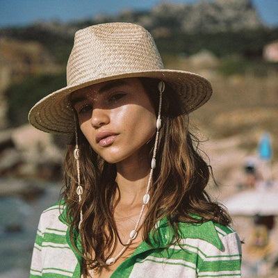 Vintage Seashells Beaded Beach Hats With Chain For Women Elegant Outdoor Ladies Hat Beach Hats Women Seashells Sun Hat Fashion Straw Fedoras Sun Hats Summer Portable Charming Hat