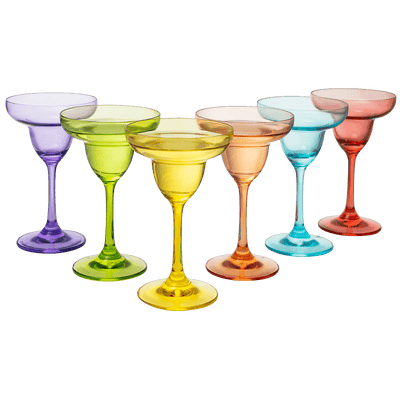 The Wine Savant Hand Blown Colorful Margarita & Martini Glass (Set of 6) – Fancy 7.4oz Luxury Hand Blown For Cocktails, Water, Wine, Juice, & Champagne Glasses Cinco de Mayo Large Party, Set of 6