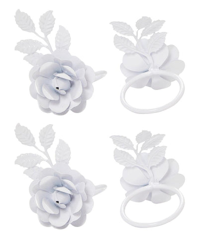Vibhsa White Rose Napkin Rings | Set of 4