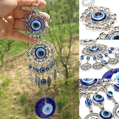 Wind Chimes Evil Eye Pendants Home Wall Hanging Decor Blessing Protection Gift Blue Evil Eye Wall Hanging Ornament With Round Eye Design Metal Home Decor Protection And Good Luck Charm Gift Blessing Protection Gift Dream Catcher Blue Rhinestone