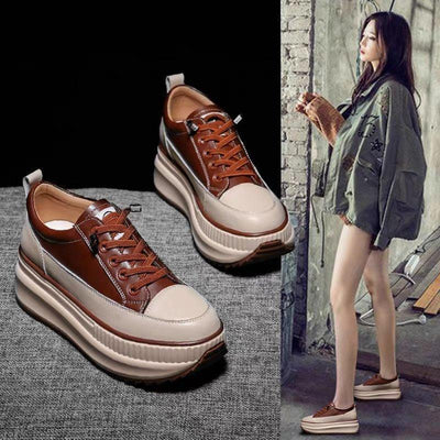 Winter Thich Womans Sneakers Warm Casual Vulcanized Shoes High Platform Boots Lace Up High Top Leather Sneakers Woman High Fashion Thick Soled Sports Walking Platform Shoes 7CM