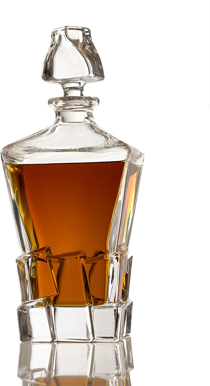 Crystal Wine and Whiskey Iceberg Mountain Glacier Decanter with 4 Glasses and Wood Tray - The Wine Savant