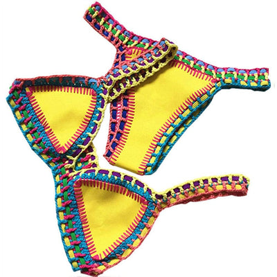 Women Bikini Set Swimwear Beachwear Low Waist Handmade Knit Swimsuit Female Bathing Suit Swimming Suit Women's Halter Sliding Triangle Bikini Sets Charming Tie Side Bathing Suit