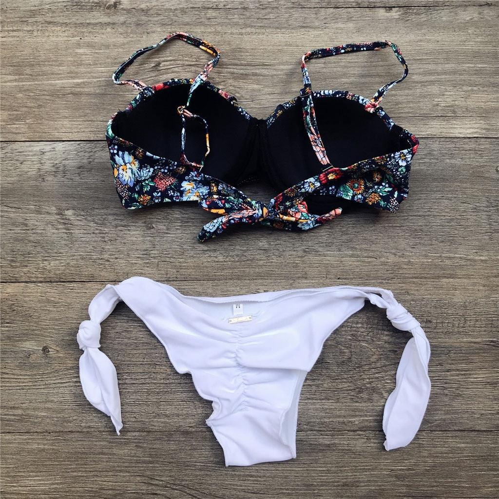 Women Bikini Swimsuit Bandage Floral Print Swimwear Split Bathing Suit Swimsuit Women Two 2 Piece Split Swimsuit Bandage Bikini Sets Halter Tops Bottoms Strapless Swimwear