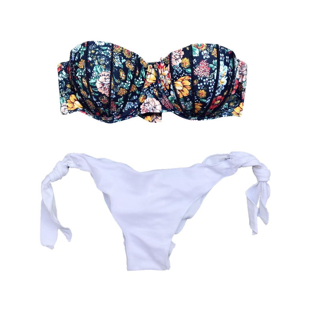 Women Bikini Swimsuit Bandage Floral Print Swimwear Split Bathing Suit Swimsuit Women Two 2 Piece Split Swimsuit Bandage Bikini Sets Halter Tops Bottoms Strapless Swimwear