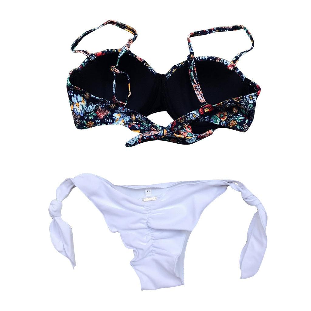 Women Bikini Swimsuit Bandage Floral Print Swimwear Split Bathing Suit Swimsuit Women Two 2 Piece Split Swimsuit Bandage Bikini Sets Halter Tops Bottoms Strapless Swimwear