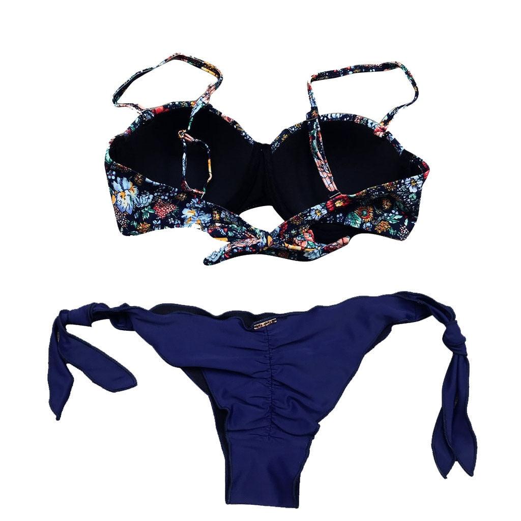 Women Bikini Swimsuit Bandage Floral Print Swimwear Split Bathing Suit Swimsuit Women Two 2 Piece Split Swimsuit Bandage Bikini Sets Halter Tops Bottoms Strapless Swimwear