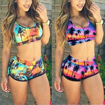 Women Crop Top Swimsuit High Waist Shorts Floral Bikini Beach Swimwear Beachwear New Women's Halter High Waist Bikini Two Piece Swimsuits Matching Soft Bathing Suits
