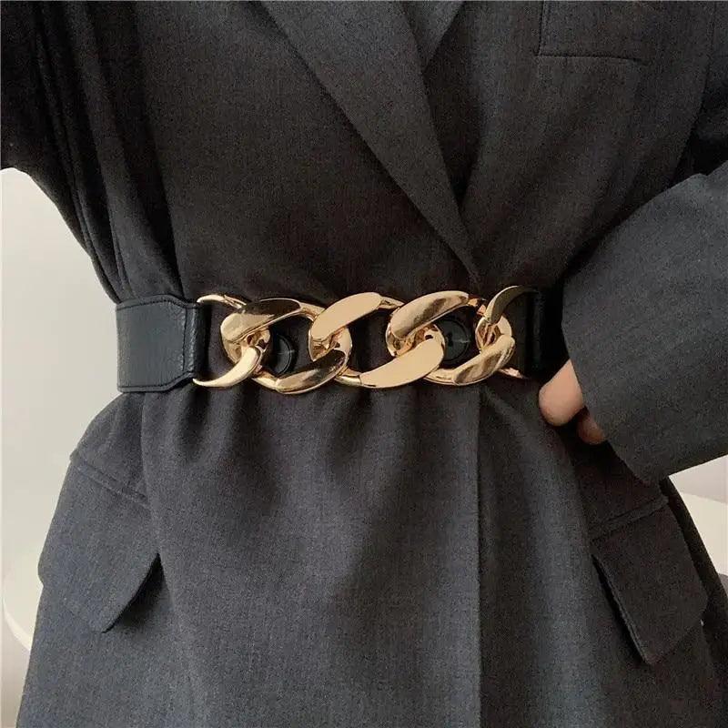 Women Elegant Elastic Stretch Wide Dress Belt Big Chain Waistbands For Women Luxury Party Belts For Dresses