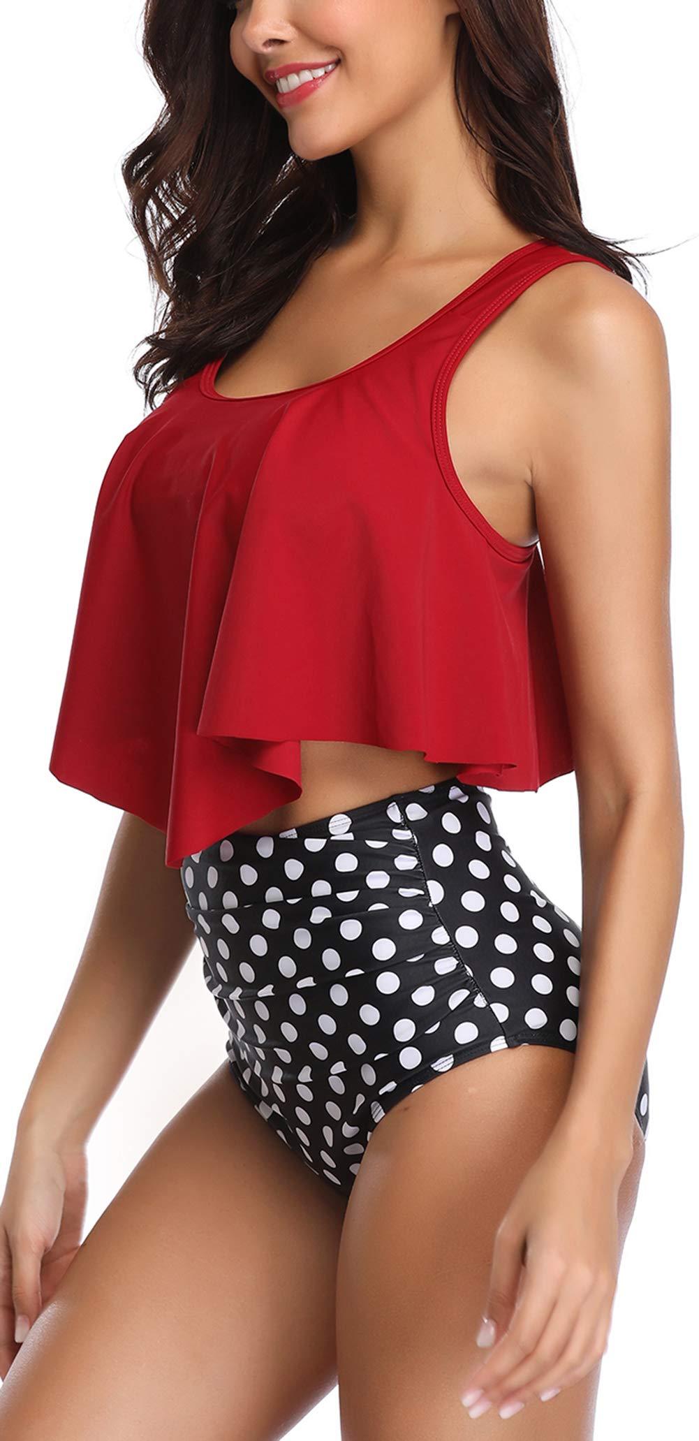 Women High Waist Bikini Plus Size Swimwear Summer Swimsuit Beach Bathing Suit Ruffle Bikini Floral Printed Ruffle High Waist Bikini Set Women's Tummy Control Bathing Suit Swimsuit Flounce Peplum