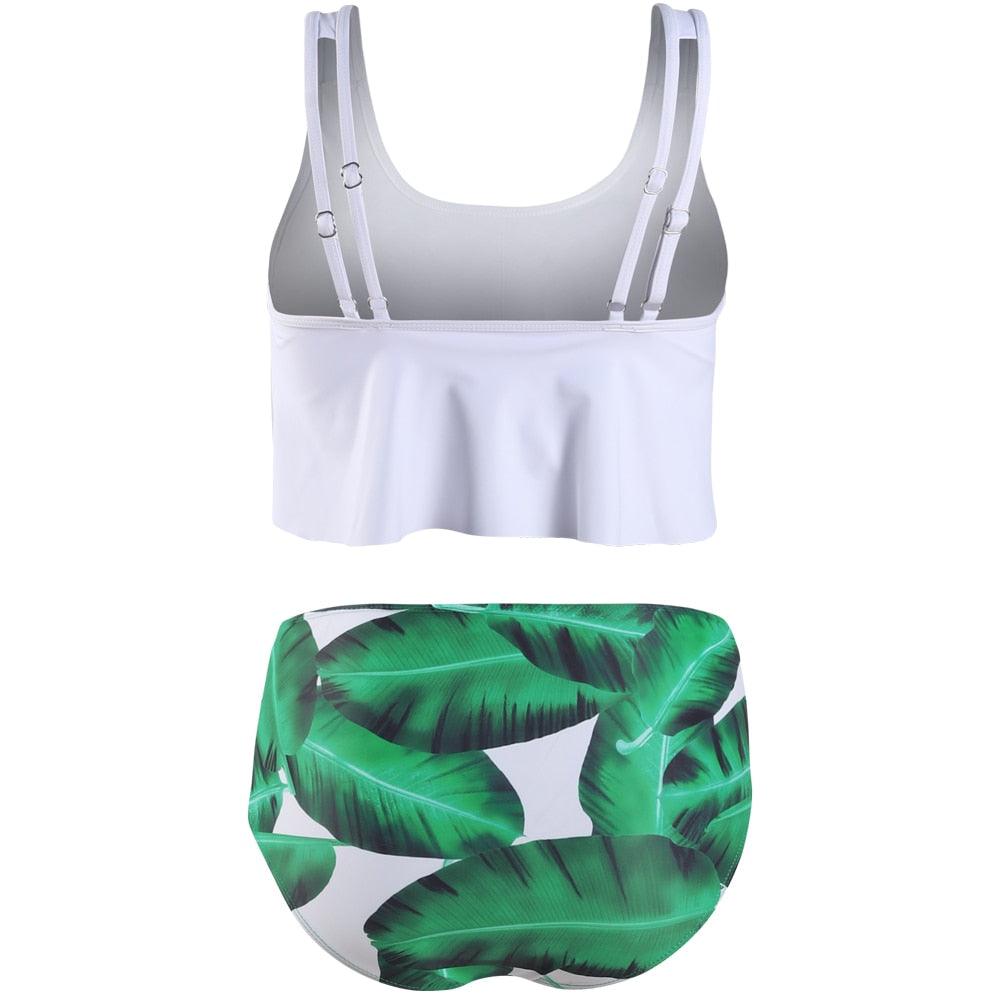 Women High Waist Bikini Plus Size Swimwear Summer Swimsuit Beach Bathing Suit Ruffle Bikini Floral Printed Ruffle High Waist Bikini Set Women's Tummy Control Bathing Suit Swimsuit Flounce Peplum