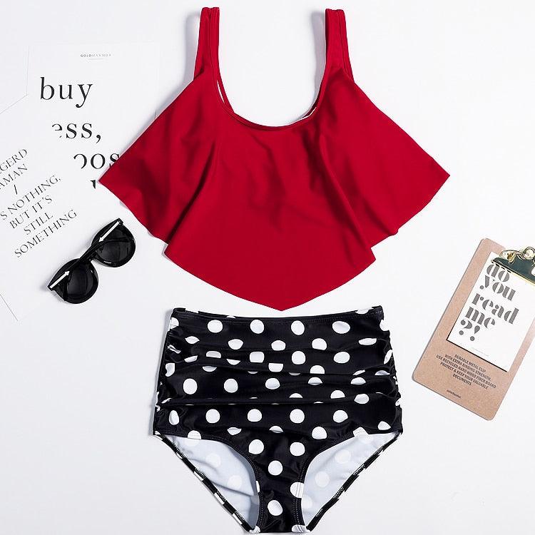 Women High Waist Bikini Plus Size Swimwear Summer Swimsuit Beach Bathing Suit Ruffle Bikini Floral Printed Ruffle High Waist Bikini Set Women's Tummy Control Bathing Suit Swimsuit Flounce Peplum