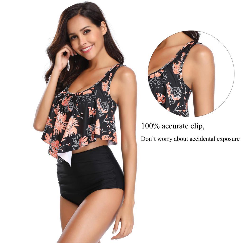 Women High Waist Bikini Plus Size Swimwear Summer Swimsuit Beach Bathing Suit Ruffle Bikini Floral Printed Ruffle High Waist Bikini Set Women's Tummy Control Bathing Suit Swimsuit Flounce Peplum