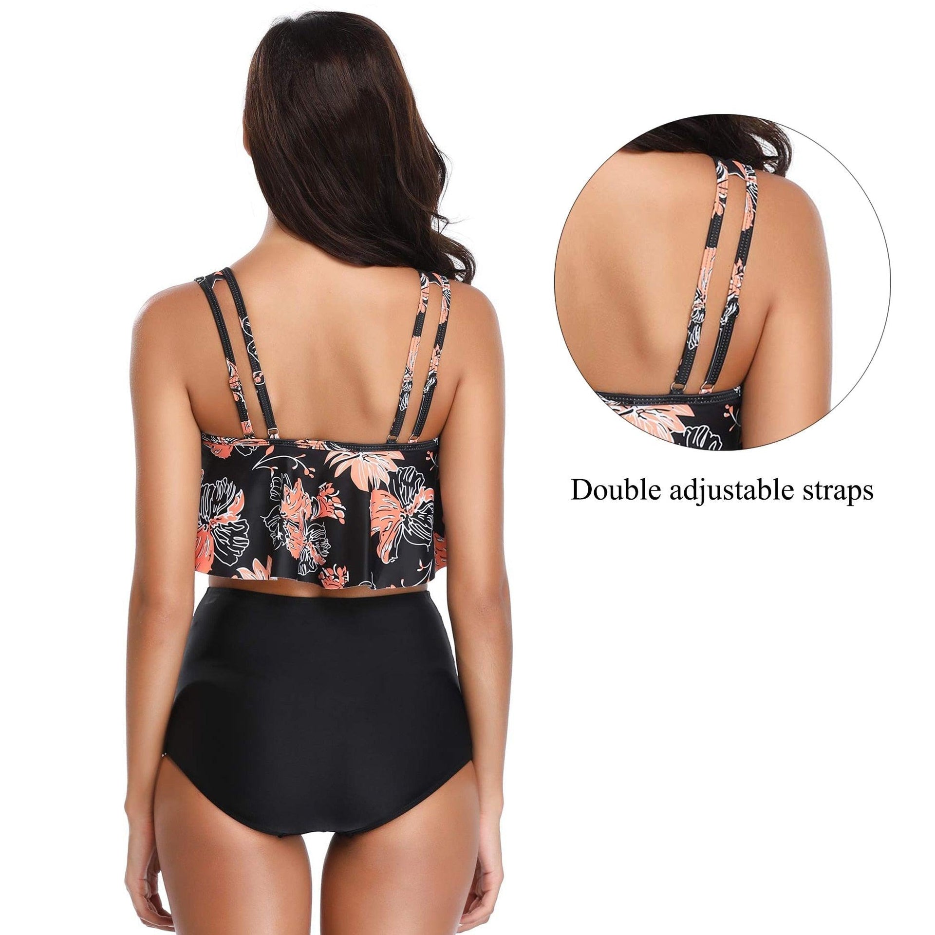 Women High Waist Bikini Plus Size Swimwear Summer Swimsuit Beach Bathing Suit Ruffle Bikini Floral Printed Ruffle High Waist Bikini Set Women's Tummy Control Bathing Suit Swimsuit Flounce Peplum