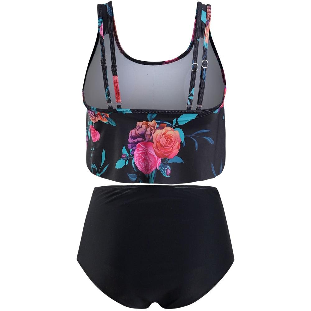 Women High Waist Bikini Plus Size Swimwear Summer Swimsuit Beach Bathing Suit Ruffle Bikini Floral Printed Ruffle High Waist Bikini Set Women's Tummy Control Bathing Suit Swimsuit Flounce Peplum
