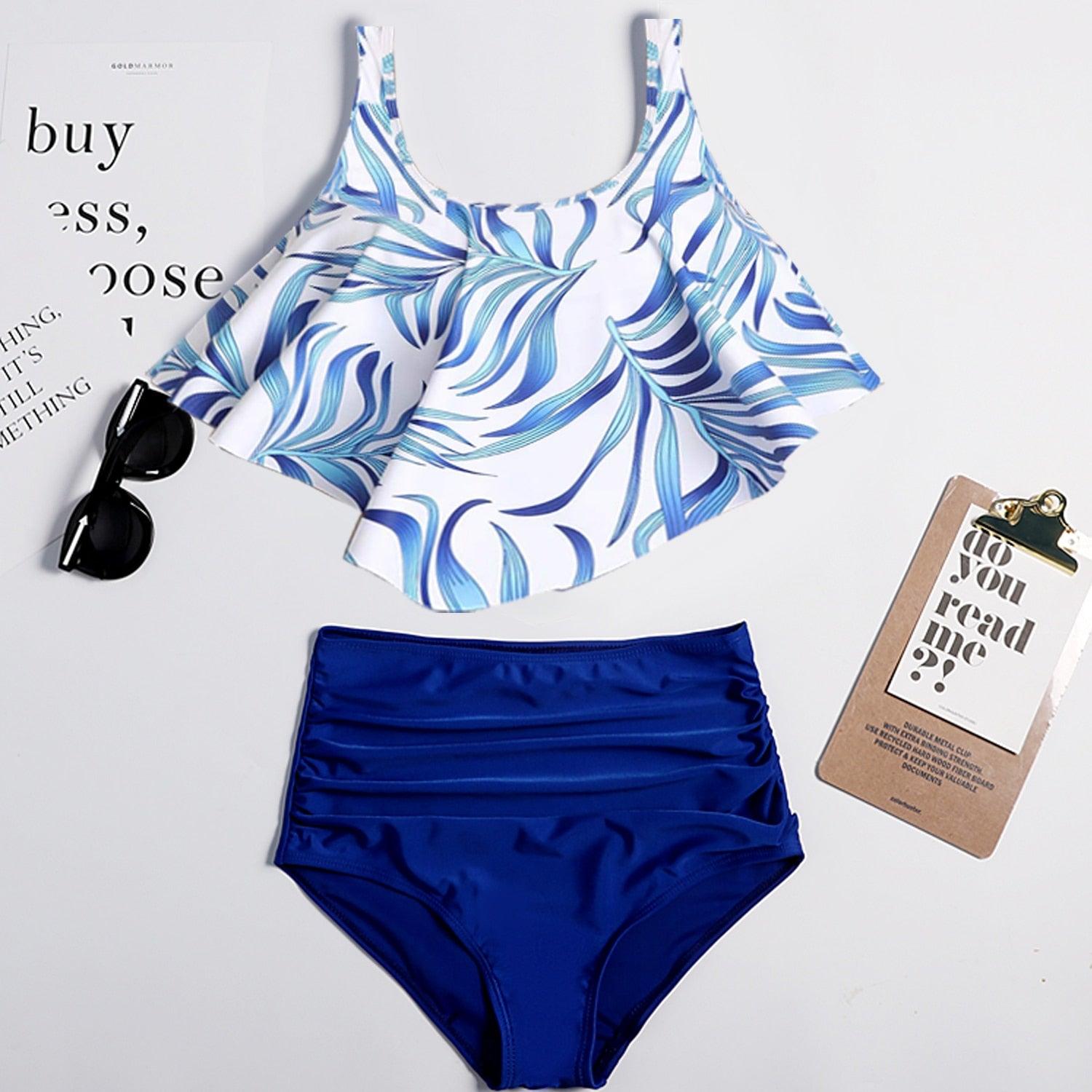Women High Waist Bikini Plus Size Swimwear Summer Swimsuit Beach Bathing Suit Ruffle Bikini Floral Printed Ruffle High Waist Bikini Set Women's Tummy Control Bathing Suit Swimsuit Flounce Peplum