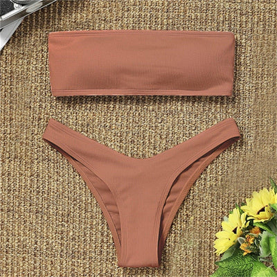 Women's Bikini Two Piece Swimsuit Swimwear Beach Bathing Suit Woman Two-Piece Strapless Padded High Cut Bandeau Bathing Suit Swimwear