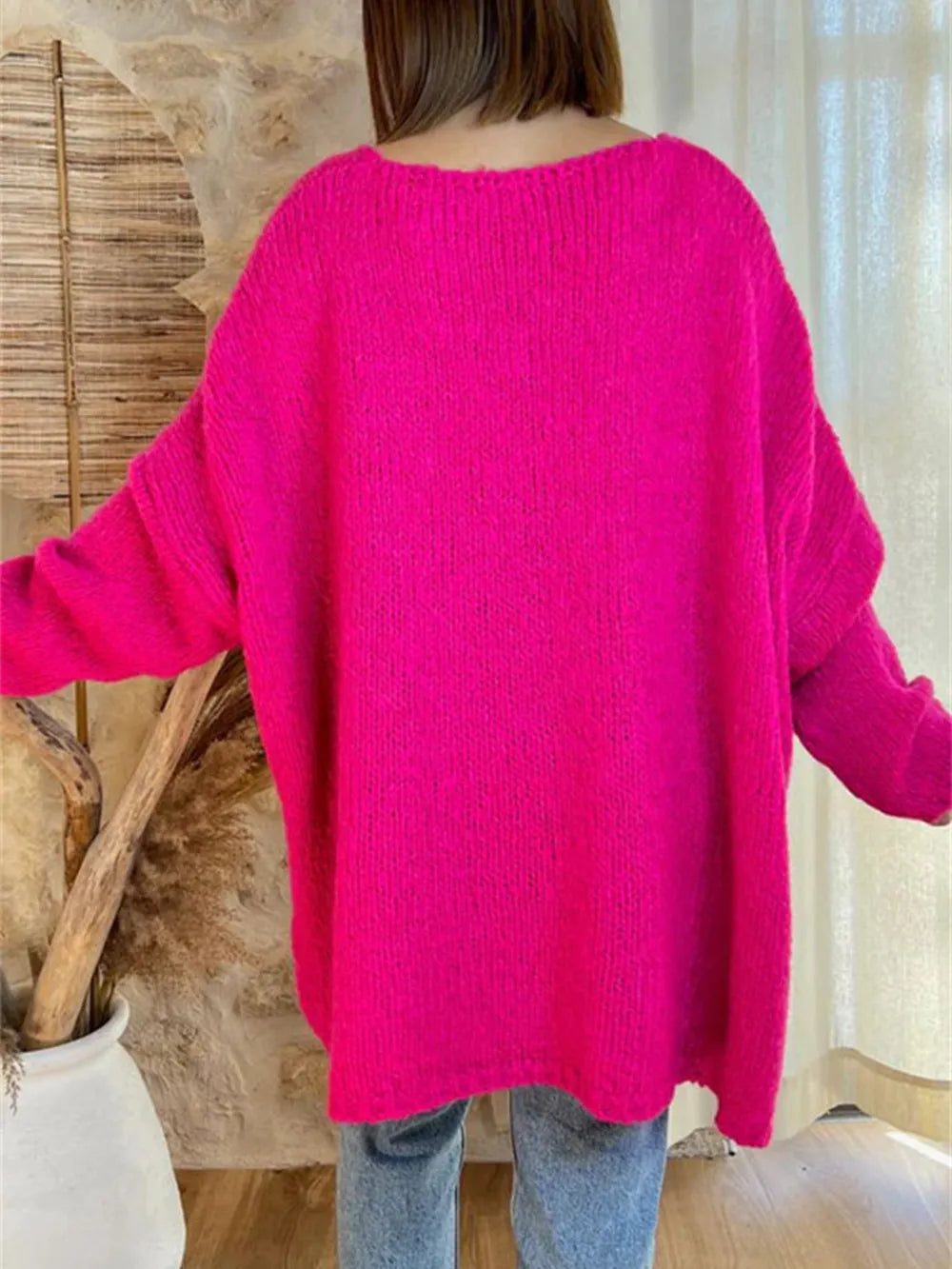 Women's V-neck letter loose and lazy knitted sweater