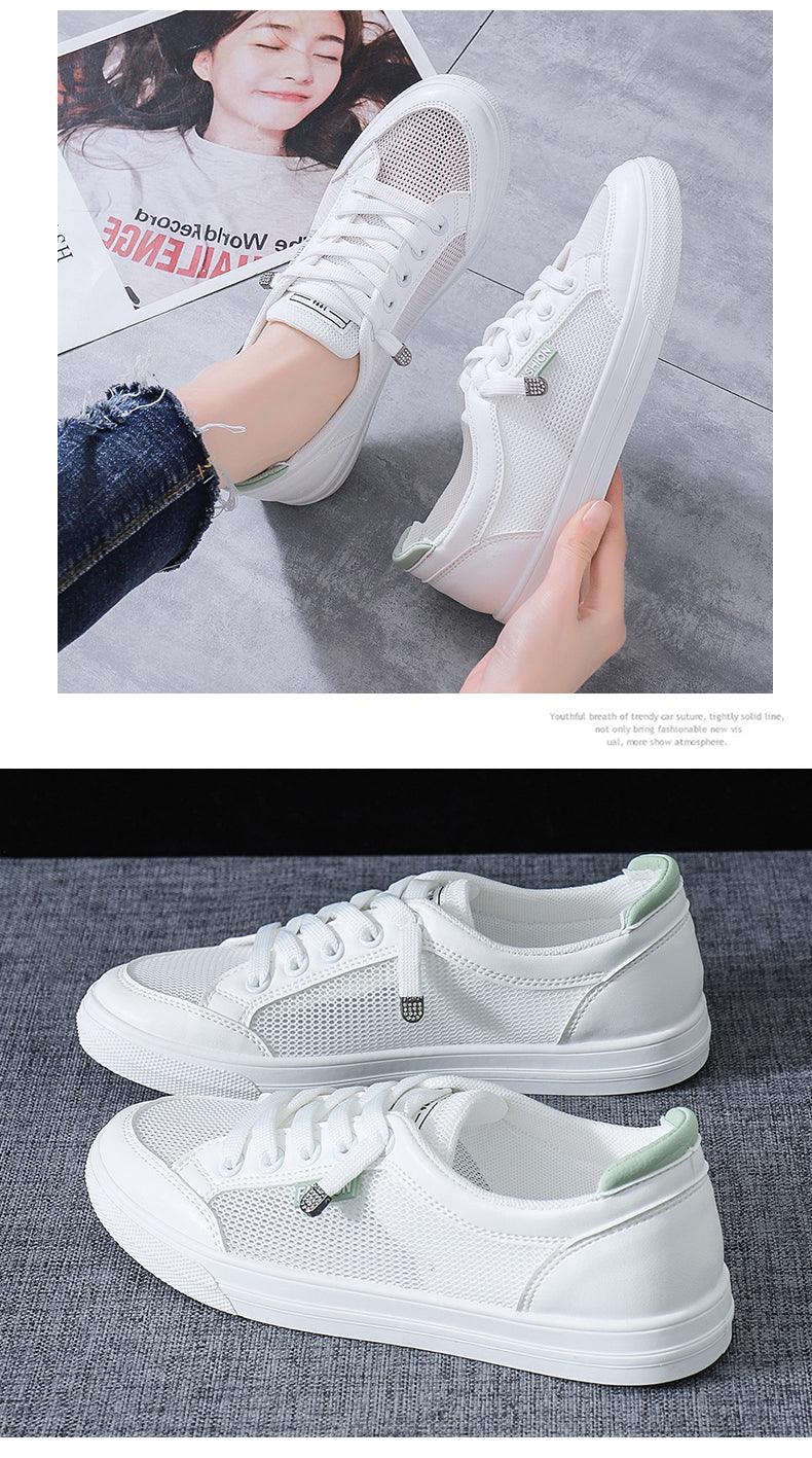 Women's White Casual Sneakers Spring Summer Breathable Flats Solid Color Mesh Shoes Fashion White Flat Sneakers Women Workout Tennis Walking Gym Fashion Sneakers